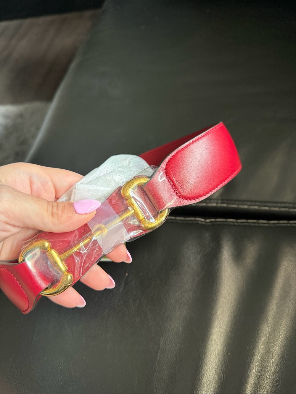 Gucci Red Leather Belt with Gold Horsebit Hardware